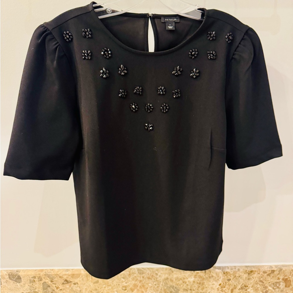 Ann Taylor Black Embellished Blouse